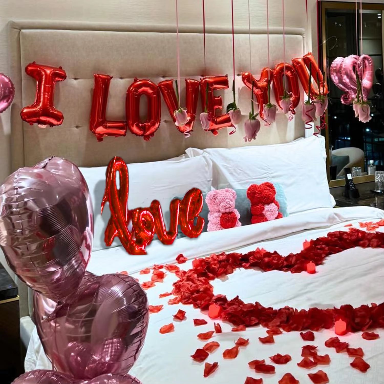 Romantic “I Love You” Balloon Banner – Wedding, Engagement & Bride Gift Decoration